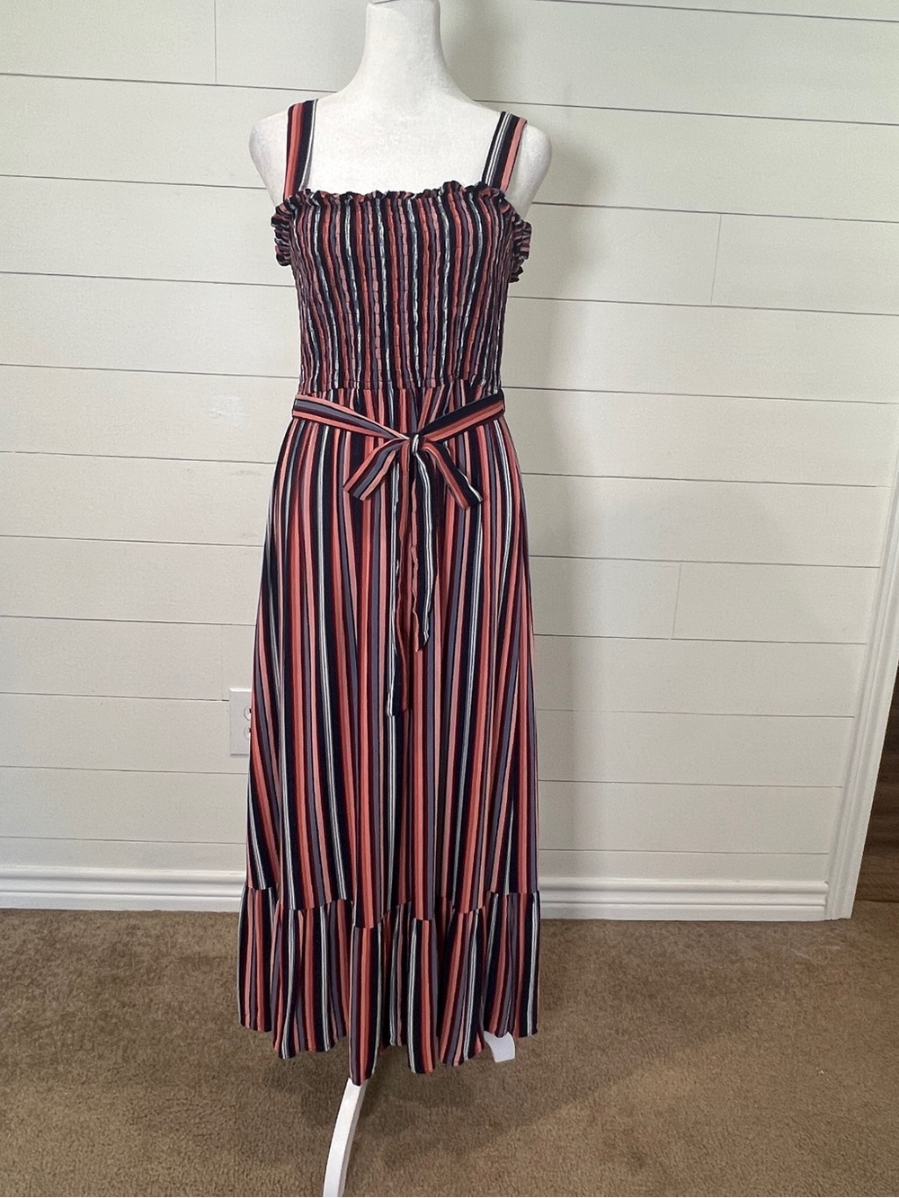 Universal Threads Striped Smocked Maxi Dress with Tie Waist - Pink & Navy